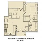 Floor plan for 1 bed 1 bath residence at Ridgemont Village