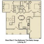 Floor plan for 2 bed 2 bath residence at Ridgemont Village